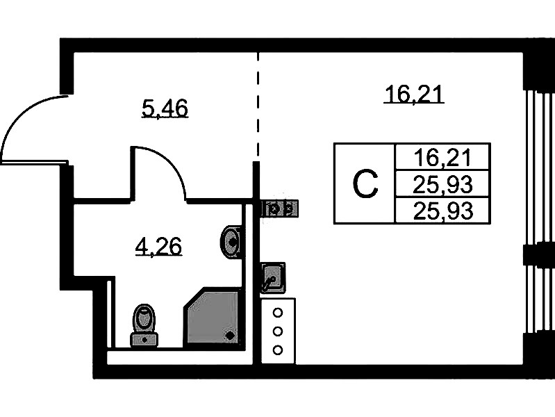 Квартира студия 25.93 м², 6/11 эт., ЖК «Новое Колпино»
